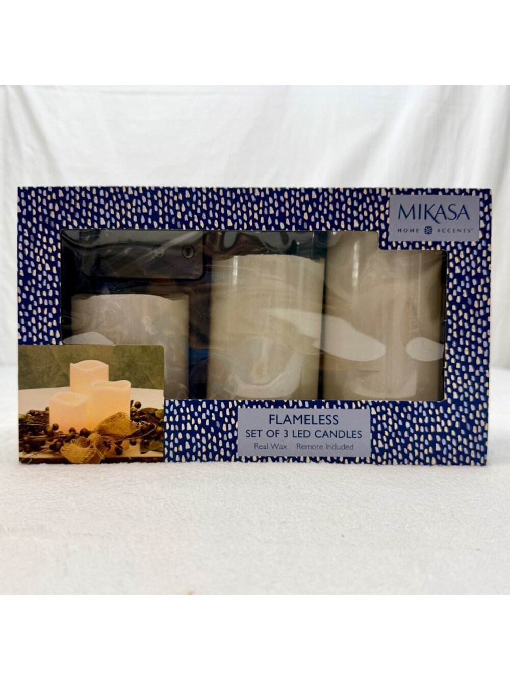 Mikasa Home Accents Flameless 3-Piece LED Candle Set Real Wax Flickering